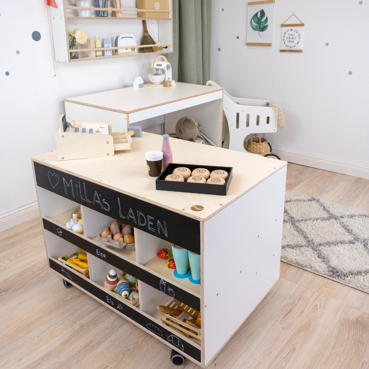 Kaufladen aus zwei Teilen Aufstellvariante über eck