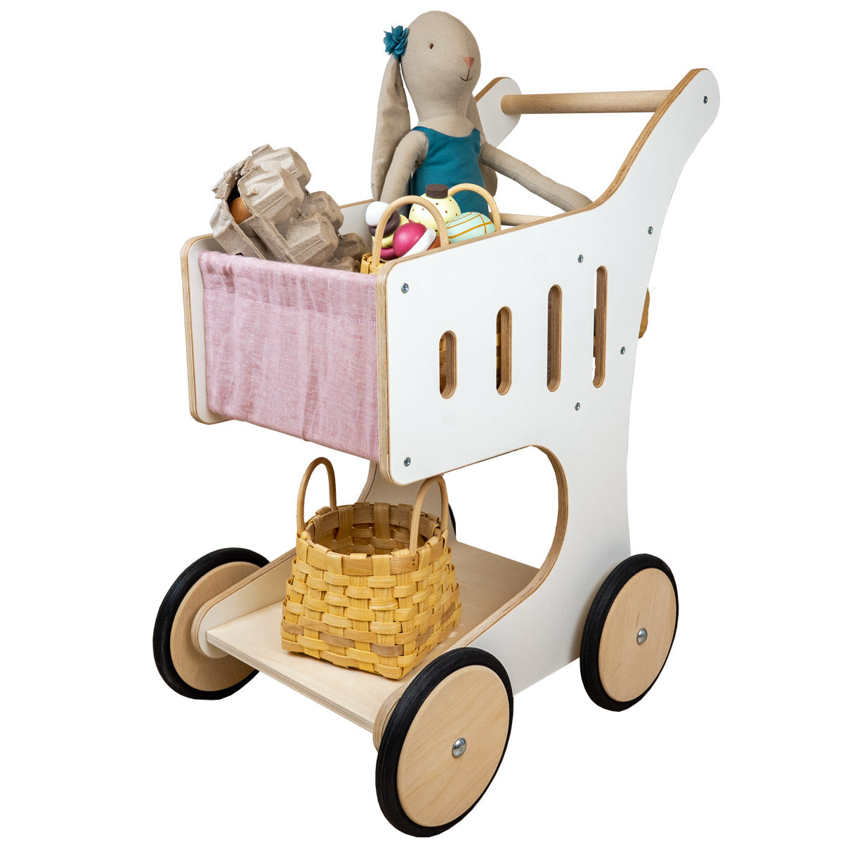 Kinder-Einkaufswagen aus Holz, rosa von Meppi