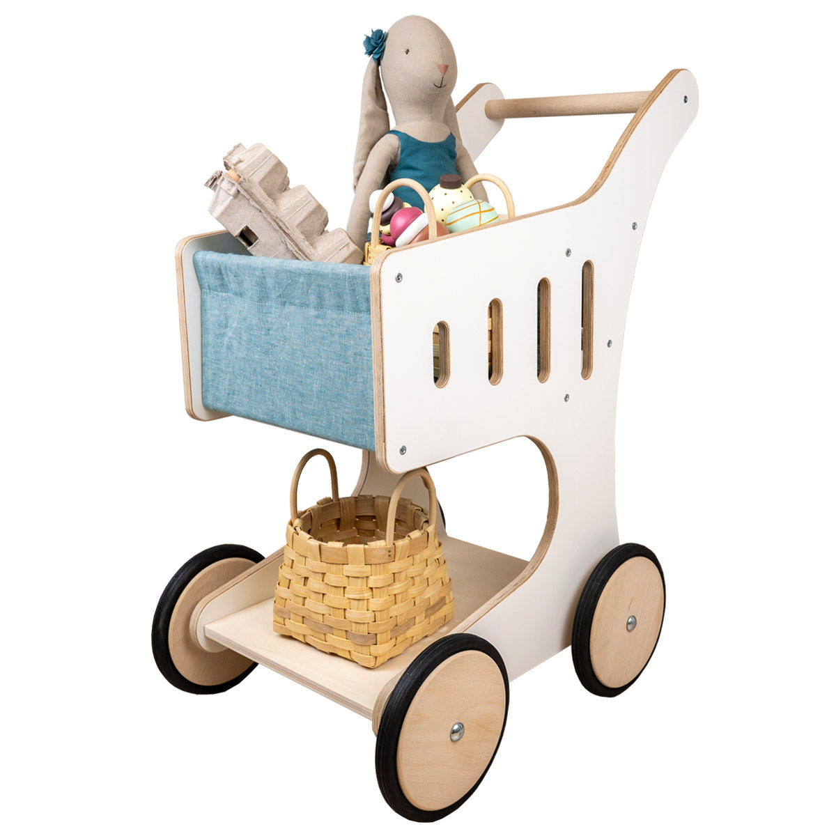 Kinder-Einkaufswagen aus Holz, mint von Meppi