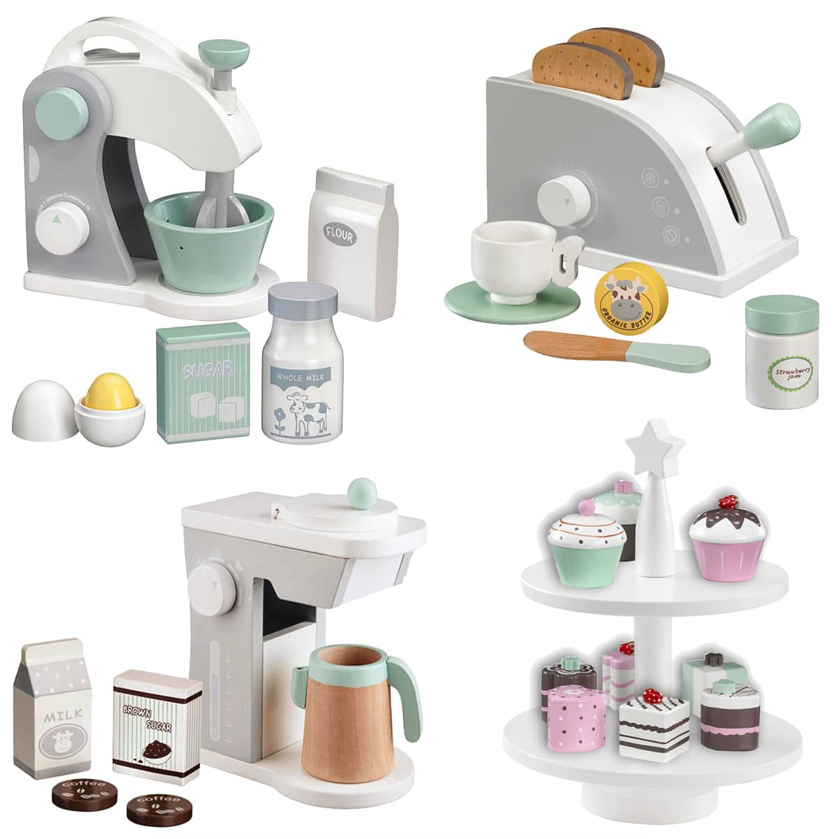 Geräte-Set weiss grau mint für die Kinderküche