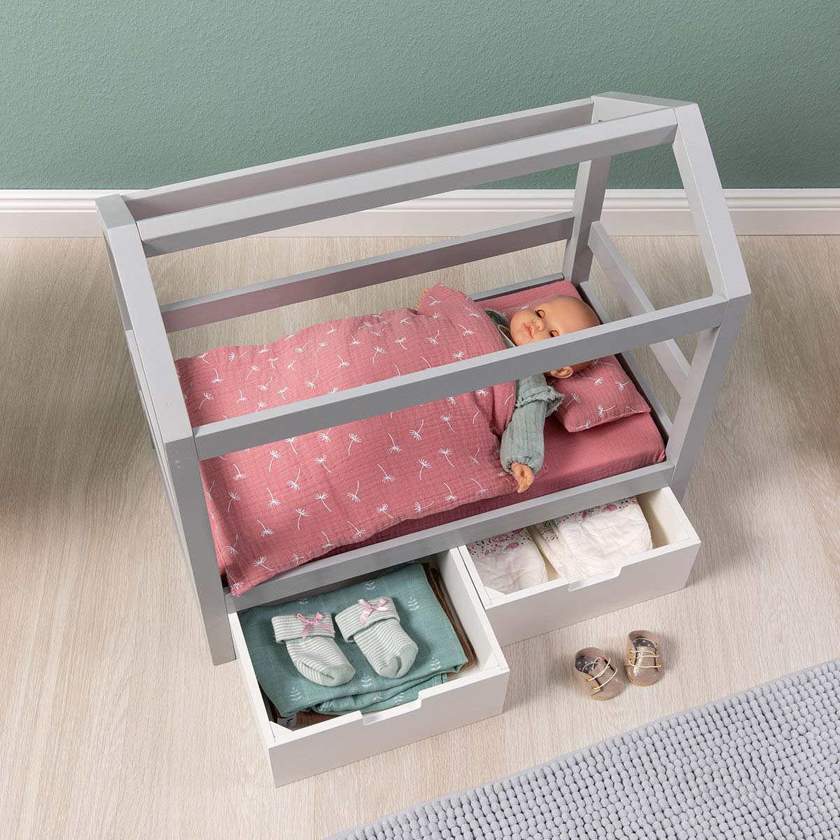 MUSTERKIND Puppen-Hausbett Viola grau/weiß