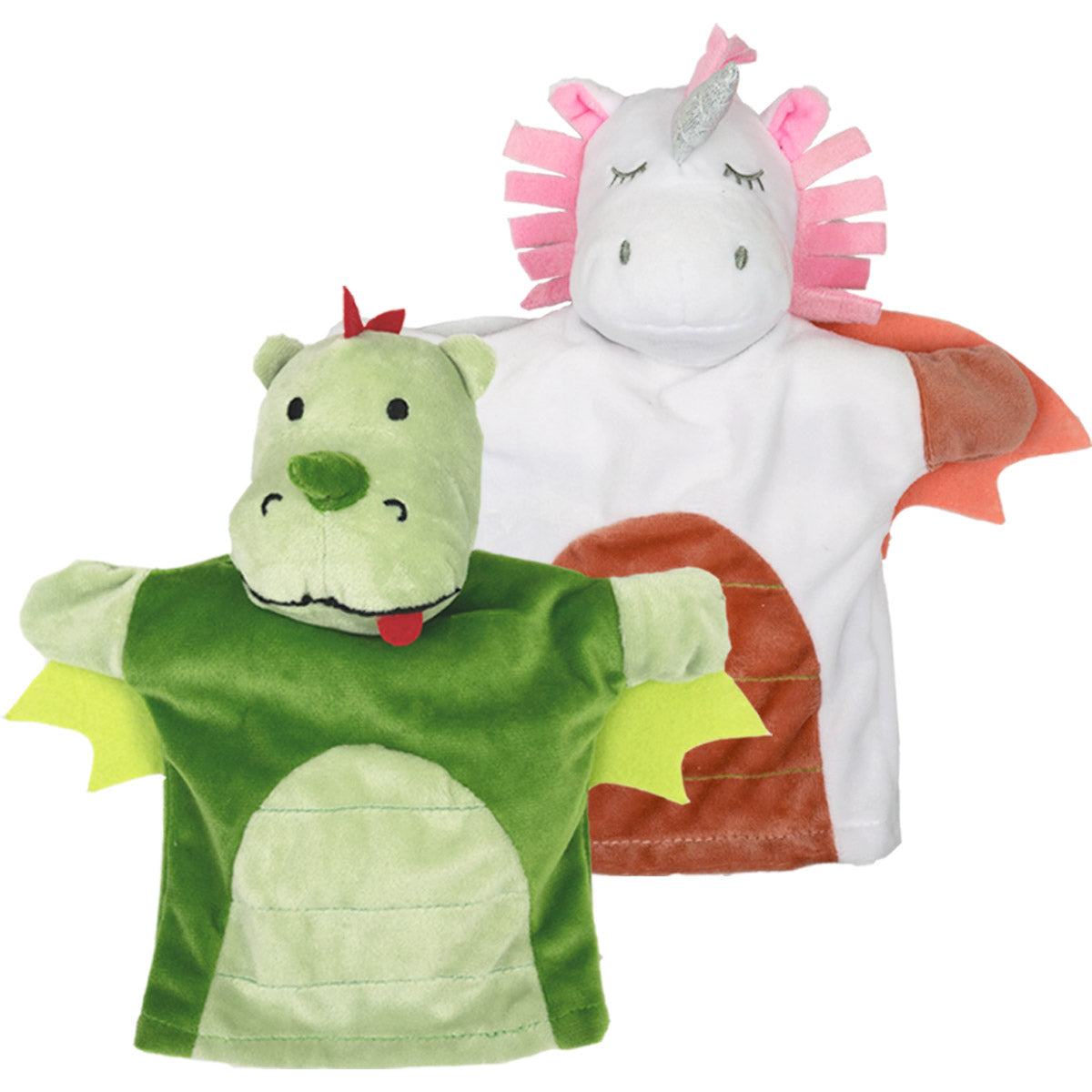 Handpuppenset Detailbild Drachen und Einhorn