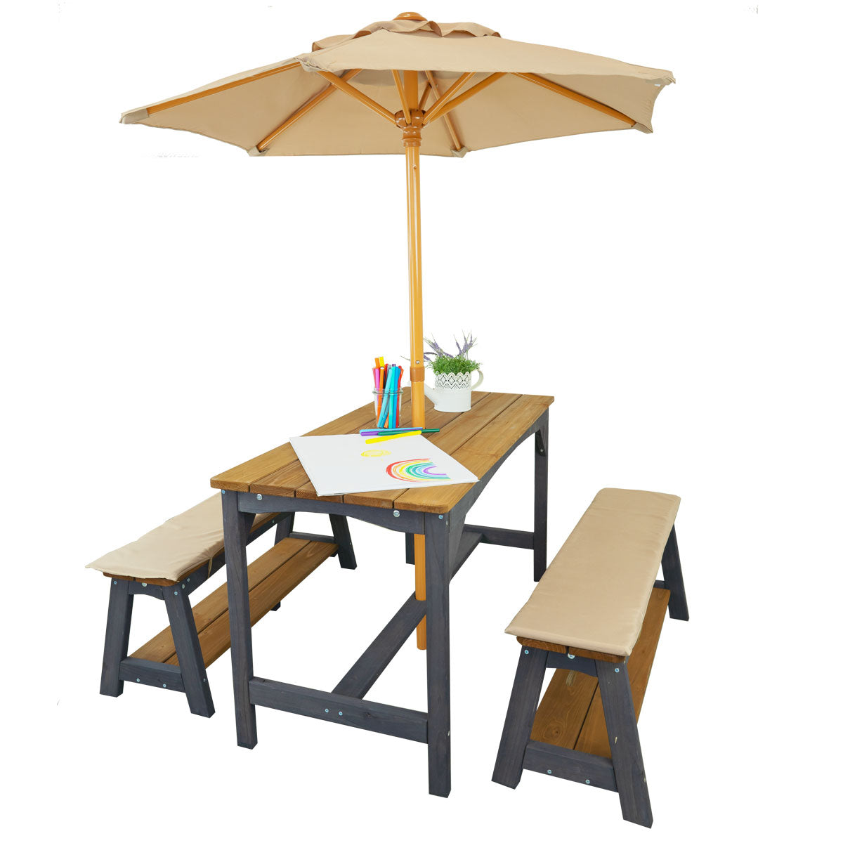 Gartenbank und Tisch für Kinder anthrazit und beige