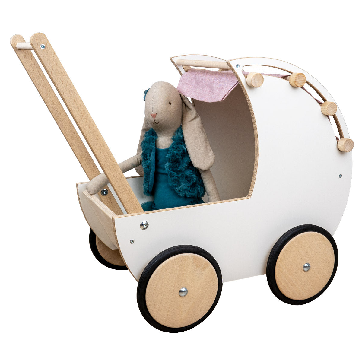 Puppenwagen aus Holz, rosa-weiss Meppi