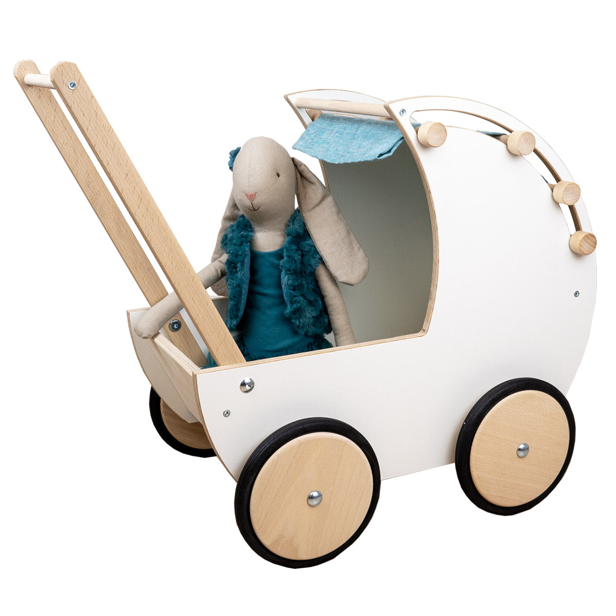 Puppenwagen aus Holz, mint-weiss Meppi