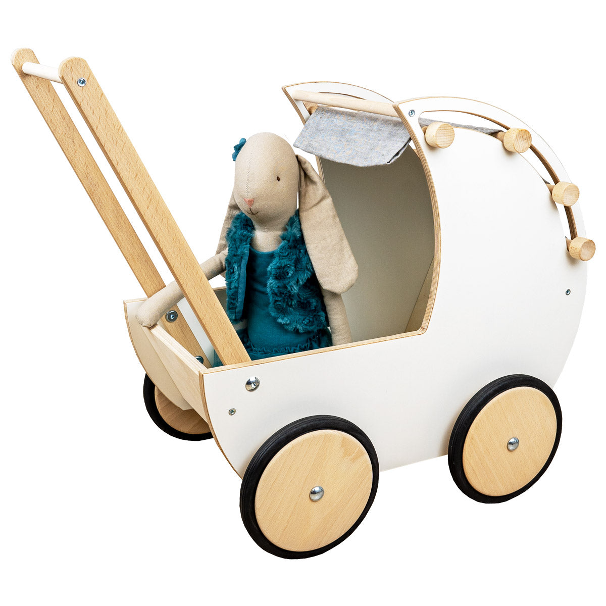 Puppenwagen aus Holz, grau-weiss von Meppi