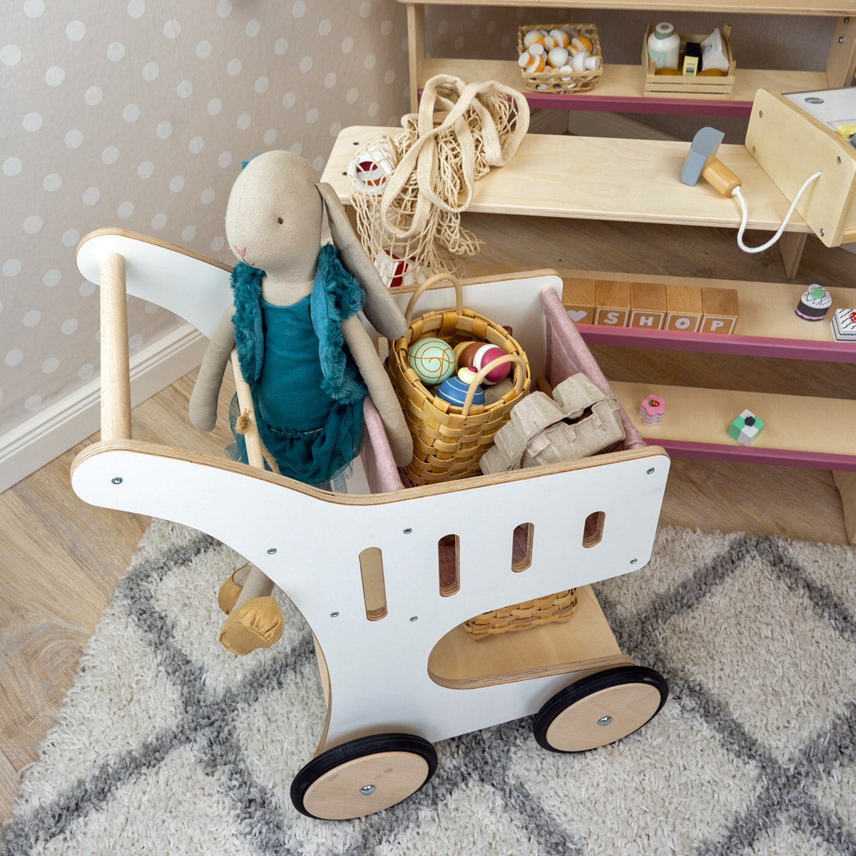 Kinder-Einkaufswagen Blickwinkel von schräg oben