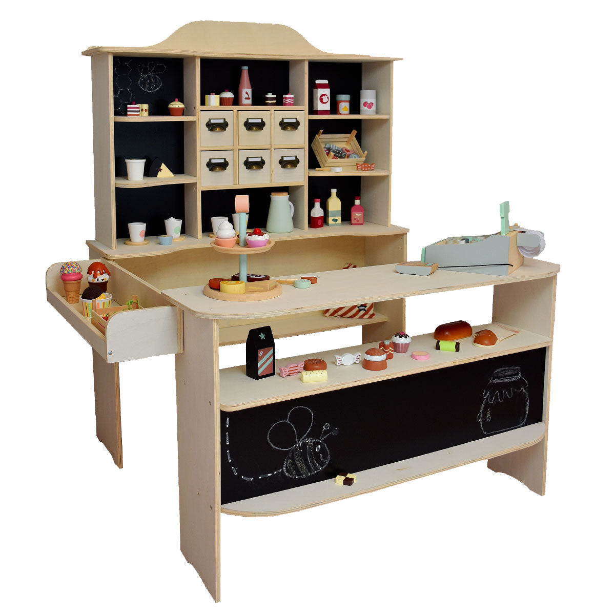Natur Kaufladen aus Holz mit Tafel