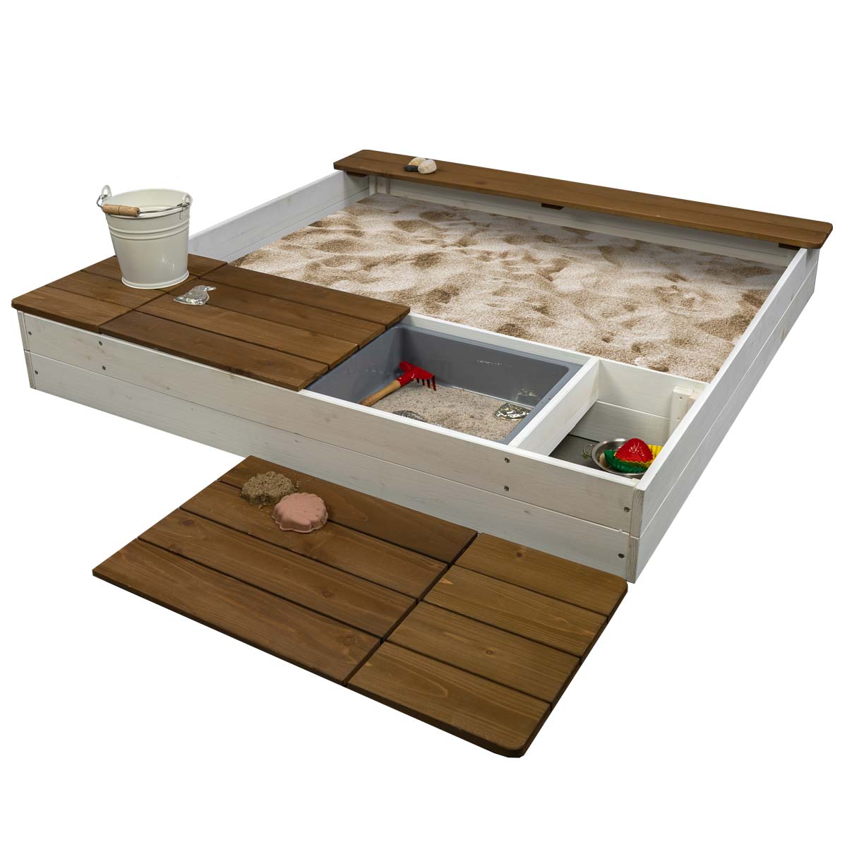 weiss brauner Sandkasten aus Holz von Meppi
