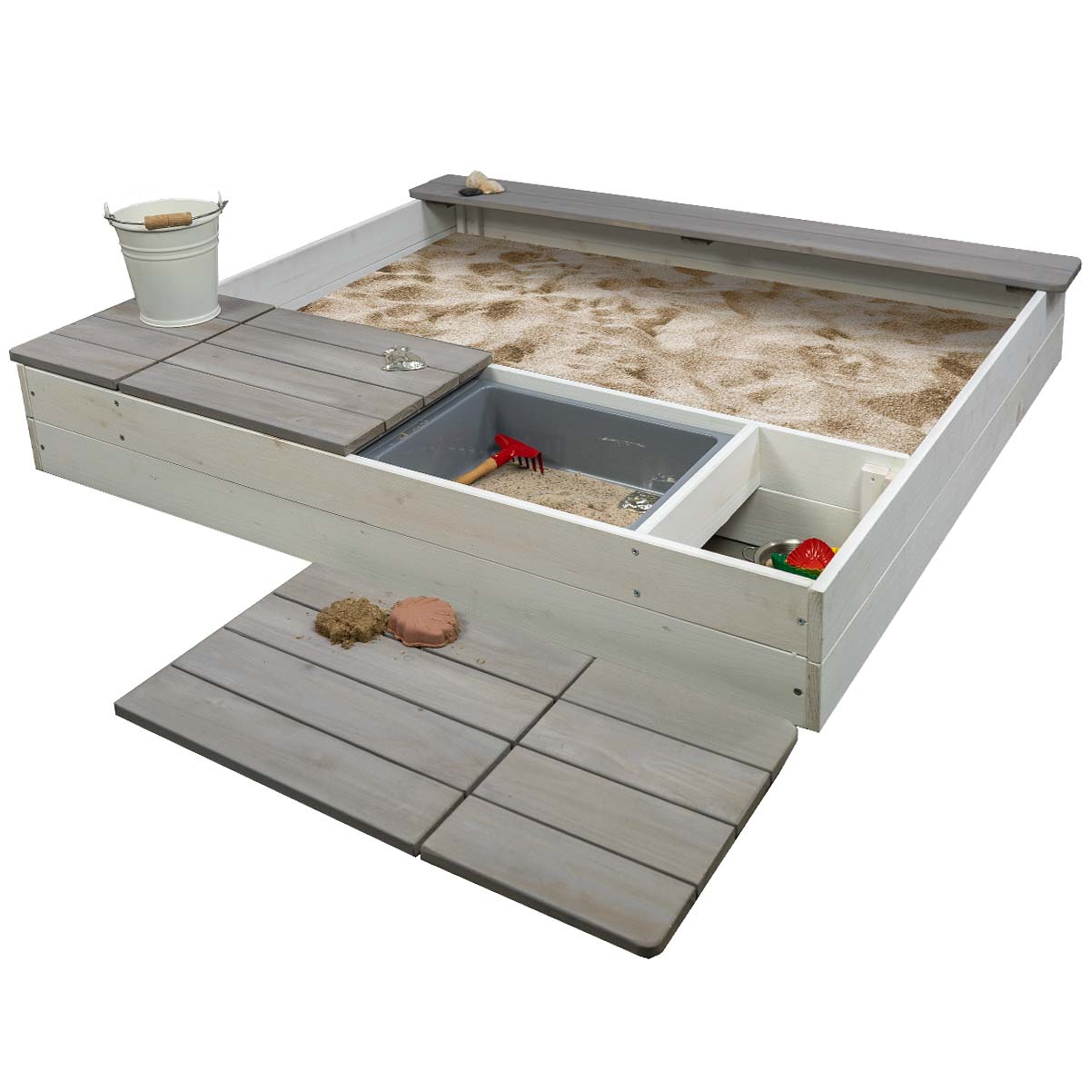 weiss grauer Sandkasten aus Holz von Meppi