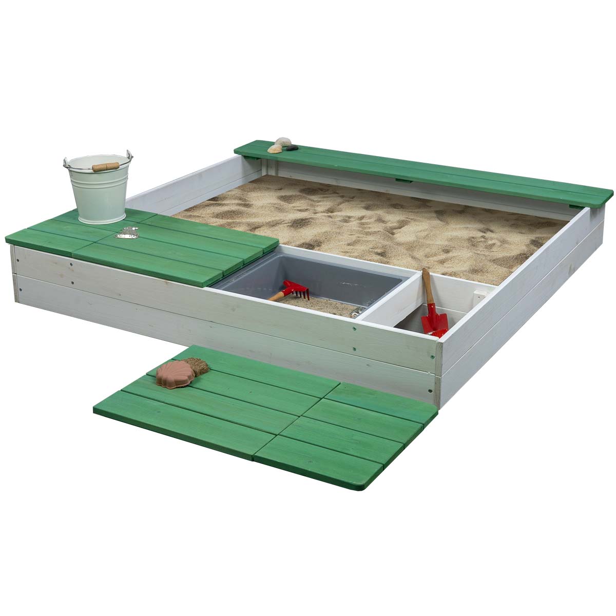 weiss grüner Sandkasten aus Holz von Meppi