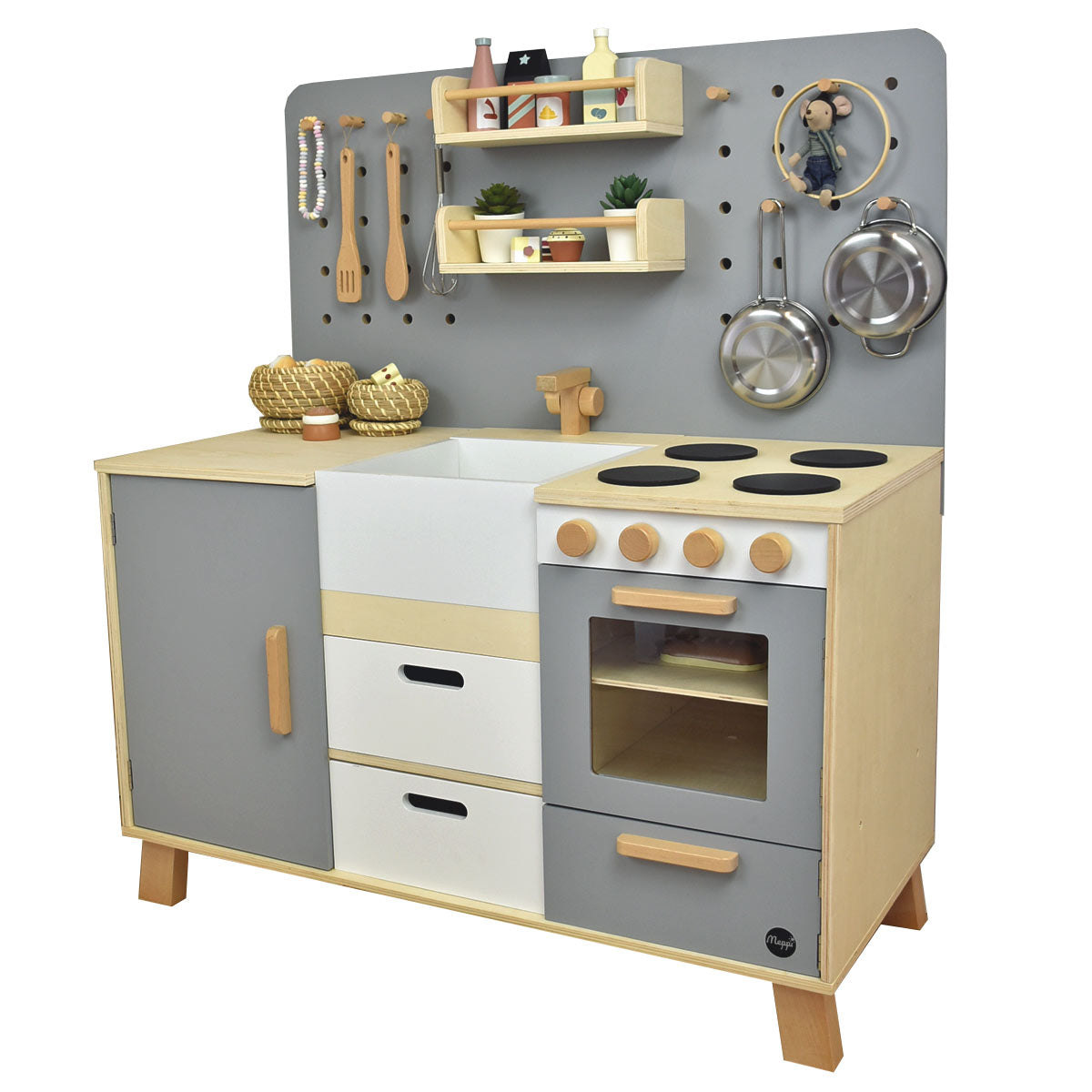 Graue Kinderküche aus Holz