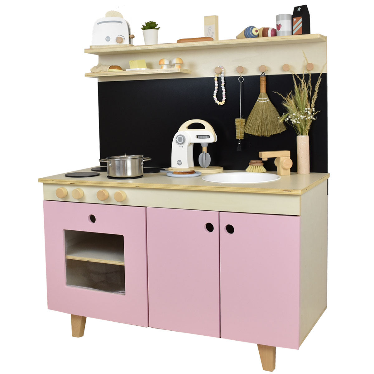 Rosa Natur Kinderküche aus Holz mit Tafel